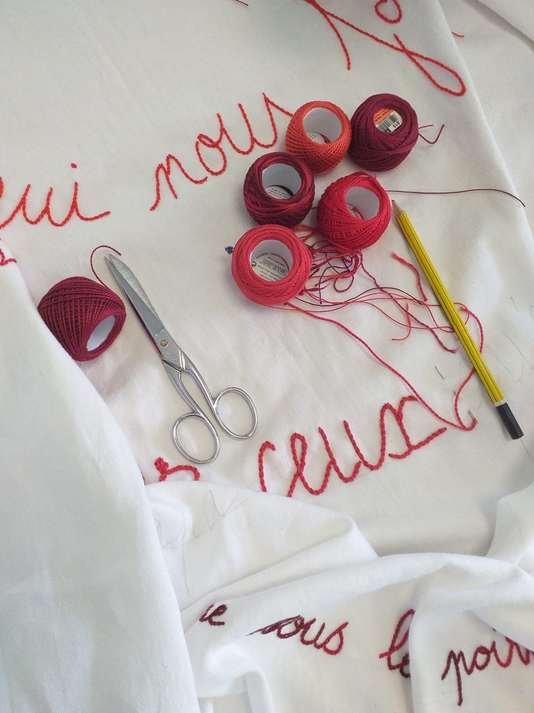 Sofie Vinet - Brodeuse écriveuse - La Nappe - matériaux et matériel